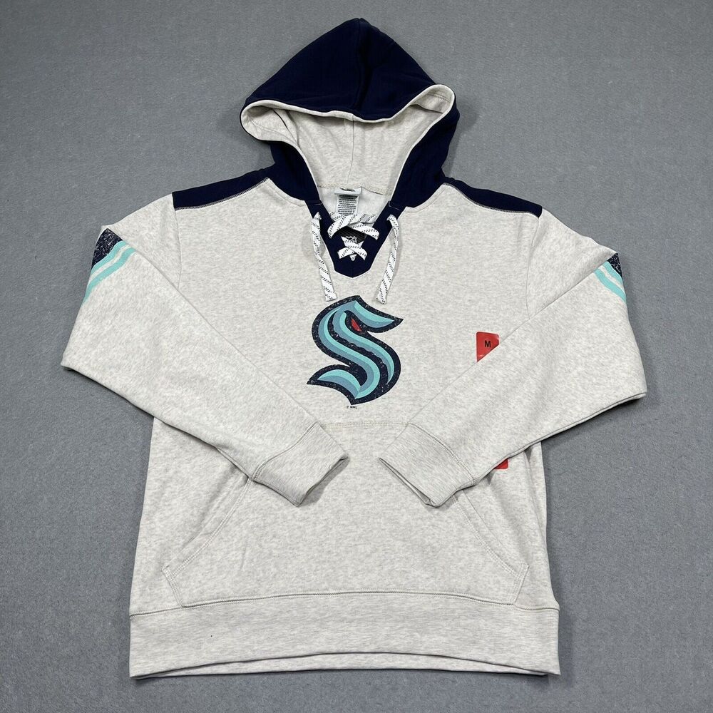 Seattle Kraken Hoodie Men Medium White Lace Up Neck Pullover NHL Hockey Fanatics